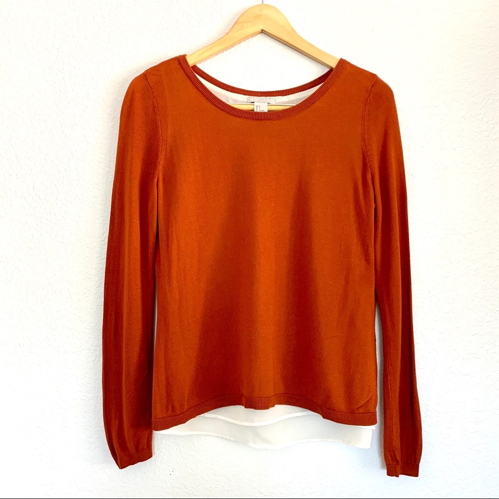 H&M Split Back Mixed Media Sweater, Size Small.( beware color more burned orange